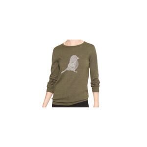 Banana Republic Womens XL Olive Green Bird Long Sleeve Pullover Sweater Nature